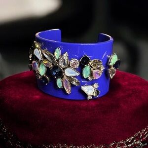 Vintage French Lucite Cobalt Blue Bracelet With Multi AB Crystals